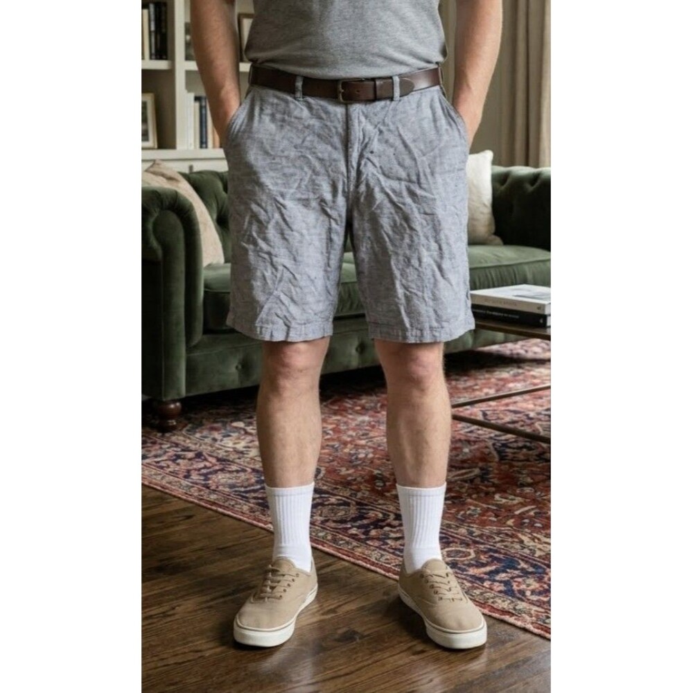 Patagonia Back Step Shorts Men’s 36 Heather Blue Hemp Cotton Blend FLAWS HOLES